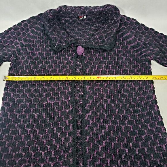 Tabask Alpaca Wool Cardigan Women's Sz S Handmade in PERU Sweater Black Purple - Picture 7 of 10